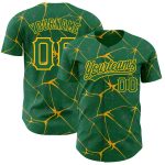 Custom Name and Number Authentic Baseball Jersey in Kelly Green with Gold 3D Pattern Design - Personalized Team Jersey Personalized