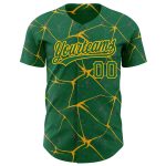 Custom Name and Number Authentic Baseball Jersey in Kelly Green with Gold 3D Pattern Design - Personalized Team Jersey Personalized