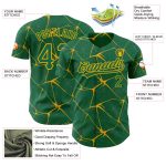 Custom Name and Number Authentic Baseball Jersey in Kelly Green with Gold 3D Pattern Design - Personalized Team Jersey Personalized