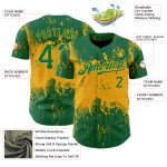 Custom Name and Number Authentic Baseball Jersey - Personalized Kelly Green Gold 3D Pattern Abstract Splatter Grunge Art Design