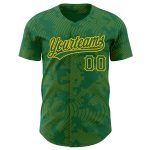 Personalized Custom Name and Number Authentic Baseball Jersey, Kelly Green with Gold 3D Pattern Curve Lines Design Personalized