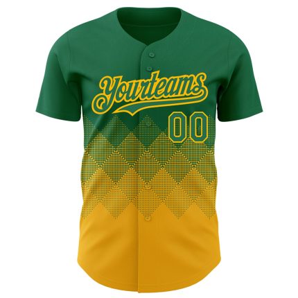 Custom Name and Number Baseball Jersey - Personalized Kelly Green 3D Gradient Square Pattern Design Personalized Kelly Green