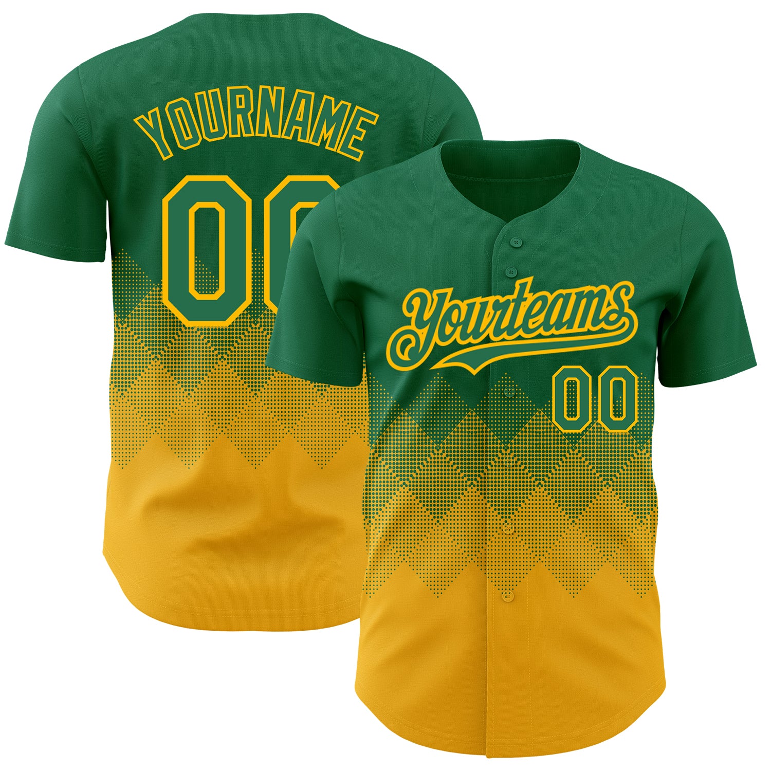 Custom Name and Number Baseball Jersey - Personalized Kelly Green 3D Gradient Square Pattern Design Personalized Kelly Green