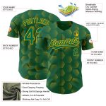 Custom Name Number Baseball Jersey - Kelly Green Gold 3D Pattern Geometric Halftone Design Personalized Kelly Green Gold