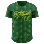Custom Name Number Baseball Jersey - Kelly Green Gold 3D Pattern Geometric Halftone Design Personalized Kelly Green Gold