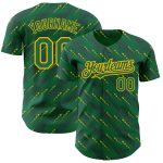 Custom Name and Number Authentic Baseball Jersey in Kelly Green and Gold 3D Pattern Design with Slant Lines Personalized