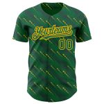 Custom Name and Number Authentic Baseball Jersey in Kelly Green and Gold 3D Pattern Design with Slant Lines Personalized