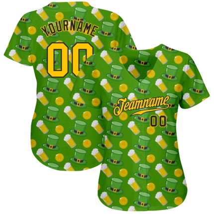 Custom Name & Number St. Patricks Day Baseball Jersey - Personalized Kelly Green Gold-Black 3D Pattern Design Personalized