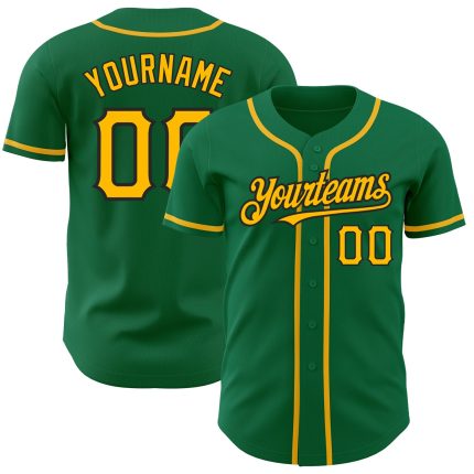 Custom Name and Number Baseball Jersey, Authentic Kelly Green with Gold-Black Details Personalized Kelly Green Gold-Black