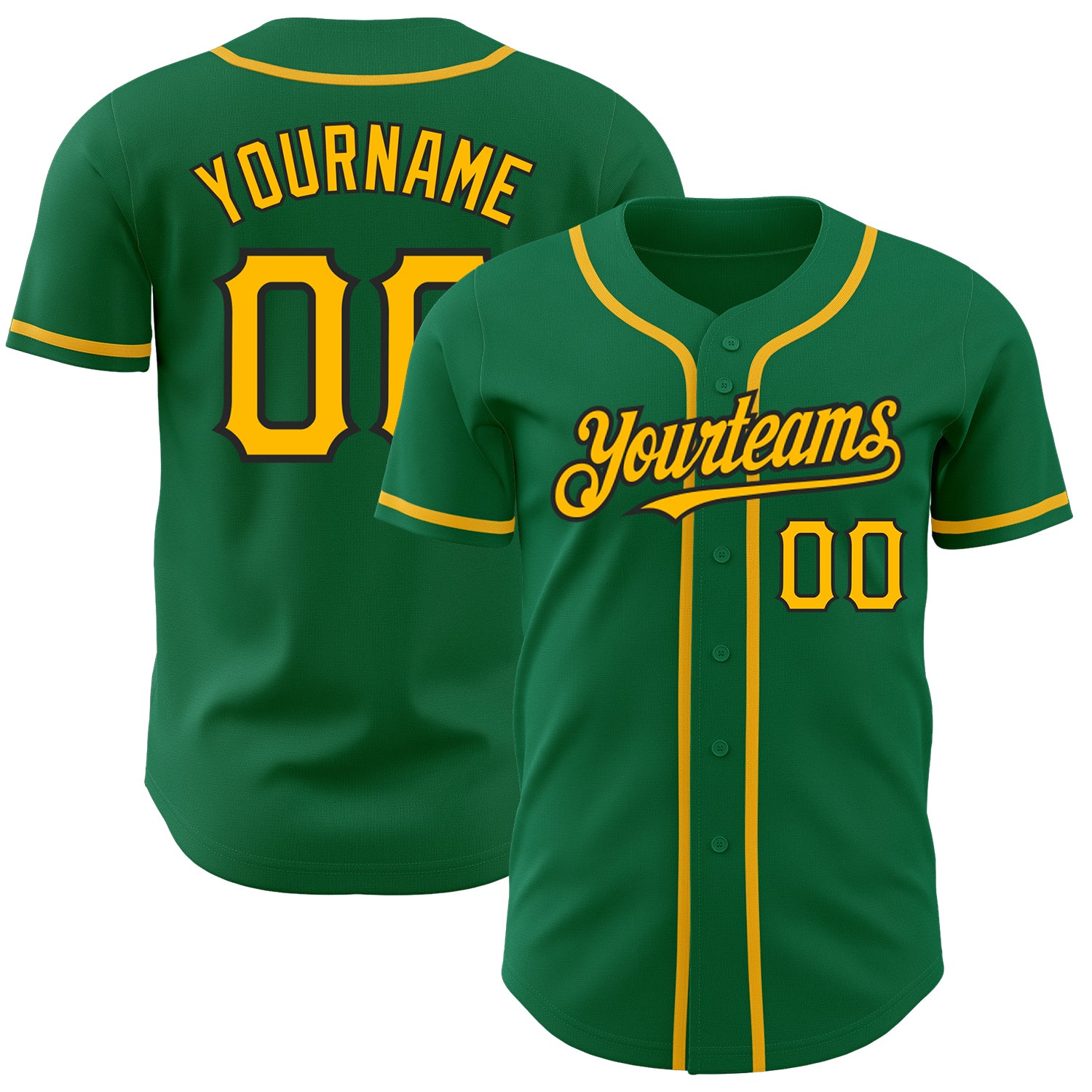 Custom Name and Number Baseball Jersey, Authentic Kelly Green with Gold-Black Details Personalized Kelly Green Gold-Black