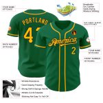 Custom Name and Number Baseball Jersey, Authentic Kelly Green with Gold-Black Details Personalized Kelly Green Gold-Black