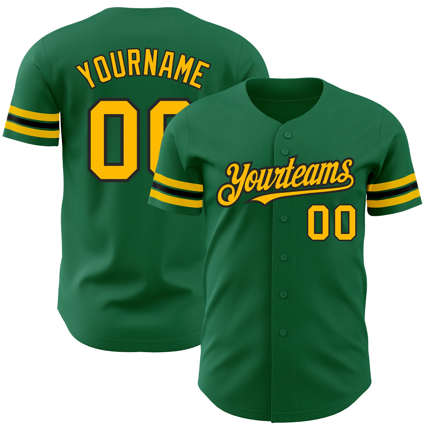 Personalized Kelly Green Gold Black Baseball Jersey - Authentic Custom Jersey Personalized Kelly Green Gold-Black Authentic