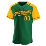 Personalized Custom Name and Number Kelly Green Gold-Black Baseball Jersey with Raglan Sleeves Personalized Kelly Green Gold-Black