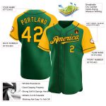 Personalized Custom Name and Number Kelly Green Gold-Black Baseball Jersey with Raglan Sleeves Personalized Kelly Green Gold-Black