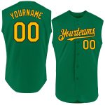 Custom Name and Number Baseball Jersey - Authentic Sleeveless Kelly Green with Gold-Black Design Personalized Kelly Green