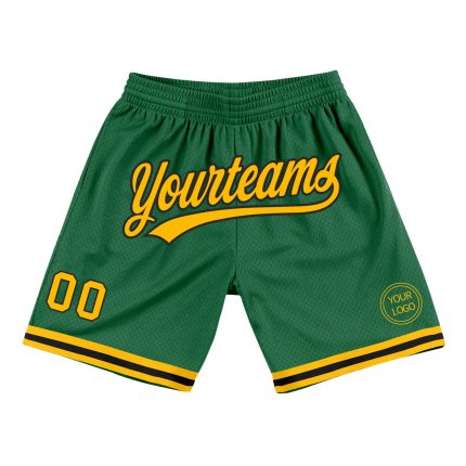 Custom Team Name Number Kelly Green Gold-Black Authentic Basketball Shorts - Personalized Throwback Style Personalized Kelly