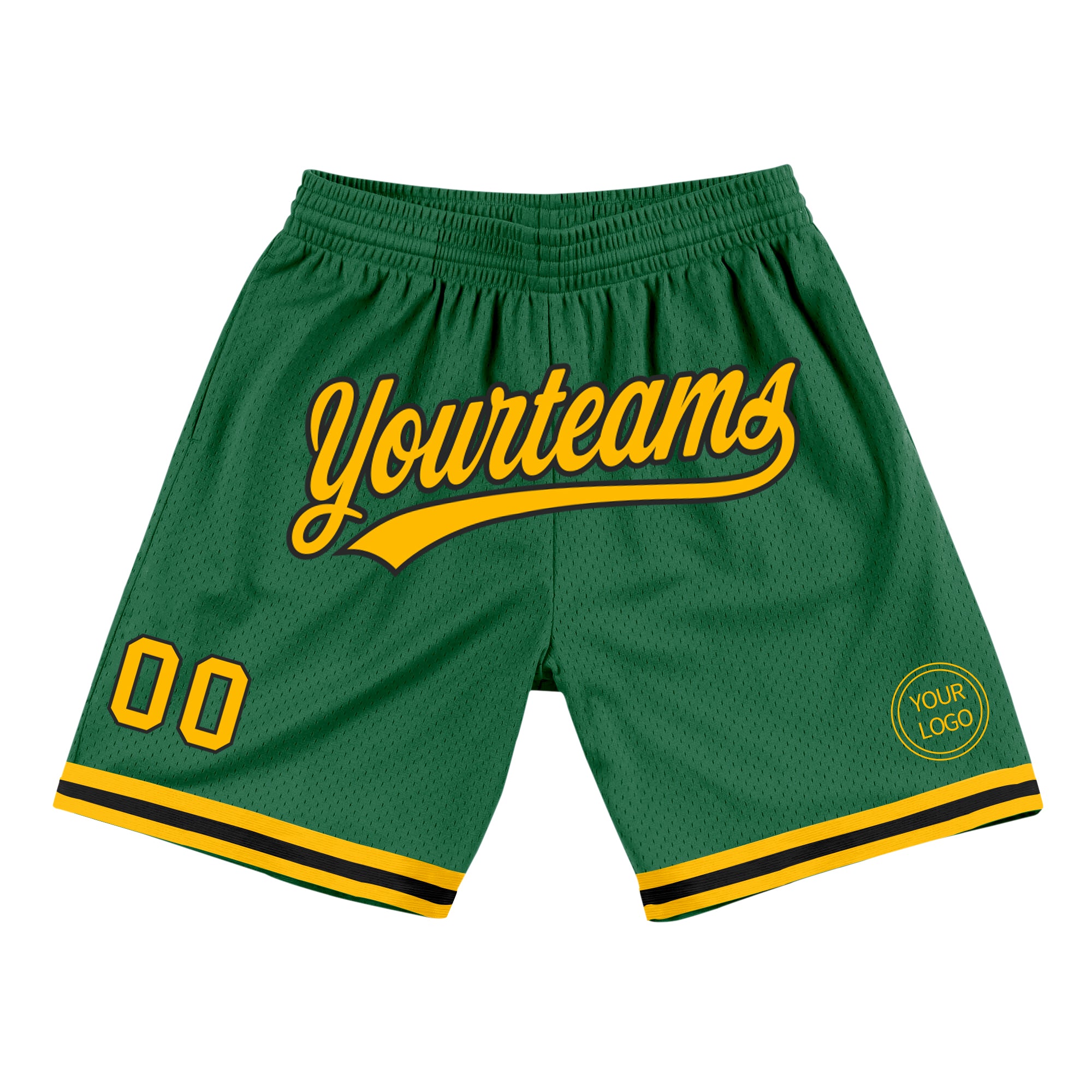 Custom Team Name Number Kelly Green Gold-Black Authentic Basketball Shorts - Personalized Throwback Style Personalized Kelly