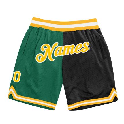 Custom Name and Number Kelly Green Gold-Black Basketball Shorts - Authentic Fashion Throwback Split Design Personalized Kelly