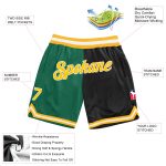 Custom Name and Number Kelly Green Gold-Black Basketball Shorts - Authentic Fashion Throwback Split Design Personalized Kelly