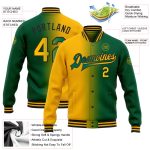 Custom Name Number Bomber Jacket Kelly Green Black Gold Gradient Varsity Full-Snap Fashion Team Letterman Personalized Kelly