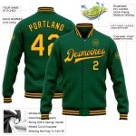 Custom Team Name and Number Kelly Green Gold-Black Bomber Varsity Jacket Full-Snap Letterman Personalized Kelly Green Gold-Black