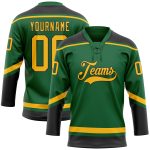 Custom Name and Number Hockey Lace Neck Jersey in Kelly Green with Gold and Black - Personalized Team Apparel Personalized