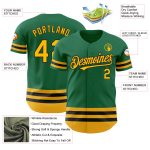 Custom Name & Number Authentic Baseball Jersey - Personalized Kelly Green Gold Black Line Team Jersey Personalized Kelly