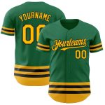 Custom Name & Number Authentic Baseball Jersey - Personalized Kelly Green Gold Black Line Team Jersey Personalized Kelly