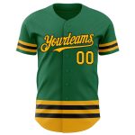 Custom Name & Number Authentic Baseball Jersey - Personalized Kelly Green Gold Black Line Team Jersey Personalized Kelly