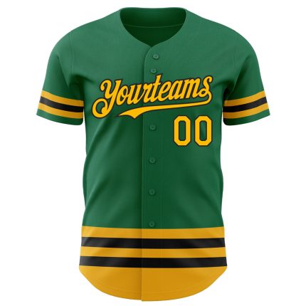 Custom Name & Number Authentic Baseball Jersey - Personalized Kelly Green Gold Black Line Team Jersey Personalized Kelly