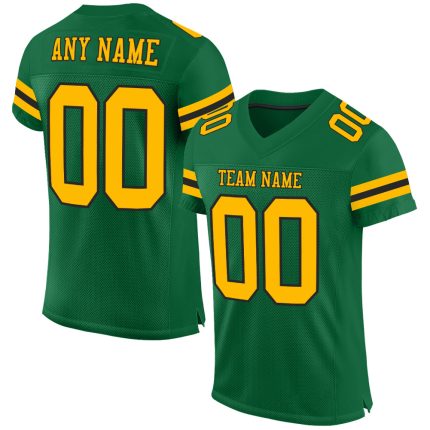 Custom Name Number Authentic Football Jersey - Personalized Kelly Green Gold-Black Mesh Team Jersey Personalized Kelly Green