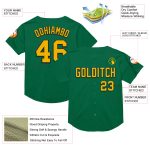 Custom Name and Number Throwback Baseball Jersey - Personalized Kelly Green Gold Black Mesh Design Personalized Kelly Green