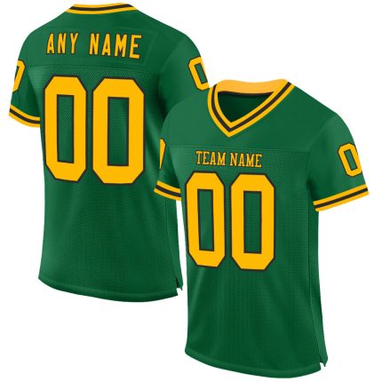 Custom Team Name and Number Football Jersey - Personalized Kelly Green Gold-Black Mesh Authentic Throwback Jersey Personalized