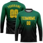 Custom Gold-Black Soccer Jersey with Fade Long Sleeve - Personalized Kelly Green Uniform with Team Name and Number Personalized