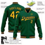 Custom Name Number Kelly Green Gold Navy Varsity Letterman Bomber Jacket Personalized Full-Snap Team Apparel Personalized