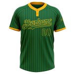 Custom Unisex Softball Jersey with Personalized Name & Number, Kelly Green with Gold Pinstripe, Two-Button Design Personalized