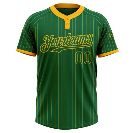 Custom Unisex Softball Jersey with Personalized Name & Number, Kelly Green with Gold Pinstripe, Two-Button Design Personalized
