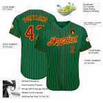 Custom Name and Number Authentic Baseball Jersey in Kelly Green with Gold Pinstripes - Red-Gold Team Design Personalized
