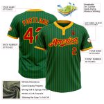 Custom Name and Number Unisex Softball Jersey Kelly Green Gold Pinstripe Red Two-Button Design Personalized Kelly Green Gold