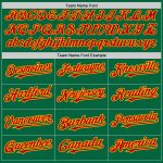 Custom Name and Number Unisex Softball Jersey Kelly Green Gold Pinstripe Red Two-Button Design Personalized Kelly Green Gold