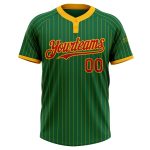 Custom Name and Number Unisex Softball Jersey Kelly Green Gold Pinstripe Red Two-Button Design Personalized Kelly Green Gold