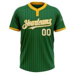 Custom Name and Number Unisex Softball Jersey - Personalized Kelly Green with Gold Pinstripe Two-Button Design Personalized