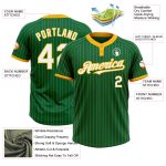 Custom Name and Number Unisex Softball Jersey - Personalized Kelly Green with Gold Pinstripe Two-Button Design Personalized