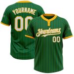 Custom Name and Number Unisex Softball Jersey - Personalized Kelly Green with Gold Pinstripe Two-Button Design Personalized