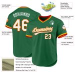 Custom Name and Number Authentic Throwback Baseball Jersey in Kelly Green with Gold-Red Details Personalized Kelly Green