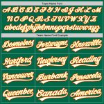 Custom Name and Number Authentic Throwback Baseball Jersey in Kelly Green with Gold-Red Details Personalized Kelly Green