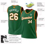 Personalized Authentic Throwback Basketball Jersey in Kelly Green with Gold-Red Details Personalized Kelly Green Gold-Red