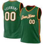 Personalized Authentic Throwback Basketball Jersey in Kelly Green with Gold-Red Details Personalized Kelly Green Gold-Red