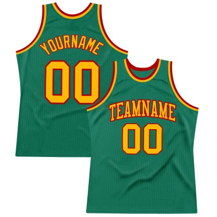 Custom Name Number Personalized Authentic Throwback Basketball Jersey in Kelly Green with Gold and Red - Team Style Personalized