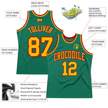 Custom Name Number Personalized Authentic Throwback Basketball Jersey in Kelly Green with Gold and Red - Team Style Personalized